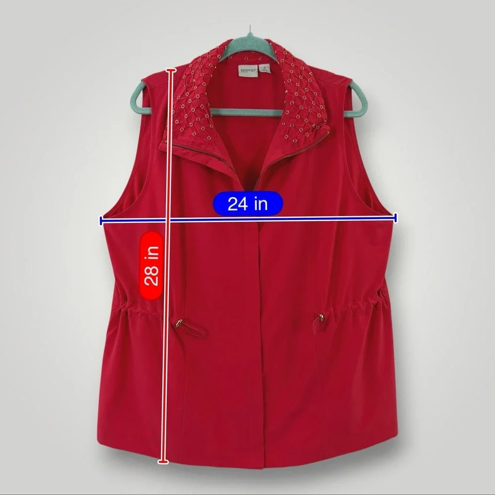 Zenergy Chico's 2 Piece Set Womens XL Red Studded Vest Capri Travel